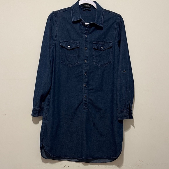 Dark Blue Denim Shirt Dress - Picture 2 of 3
